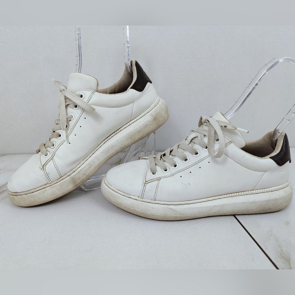 H&M Men's White Faux Leather Sneakers Tennis Shoes, Sz 9